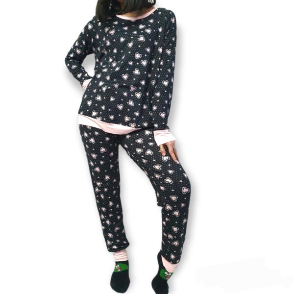 Πιτζάμα Γυναικεία Black Με Καρδιές